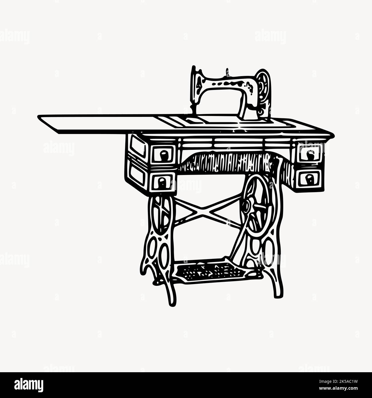 Sewing machine clipart, vintage hand drawn vector Stock Vector Image