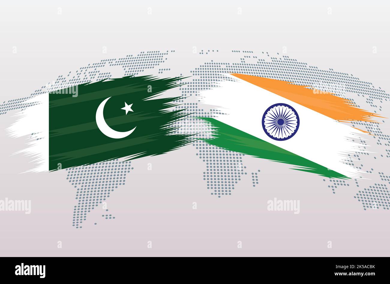 Pakistan VS India flags. Islamic Republic of Pakistan VS India flags, isolated on grey world map background. Vector illustration. PAK vs IND Stock Vector