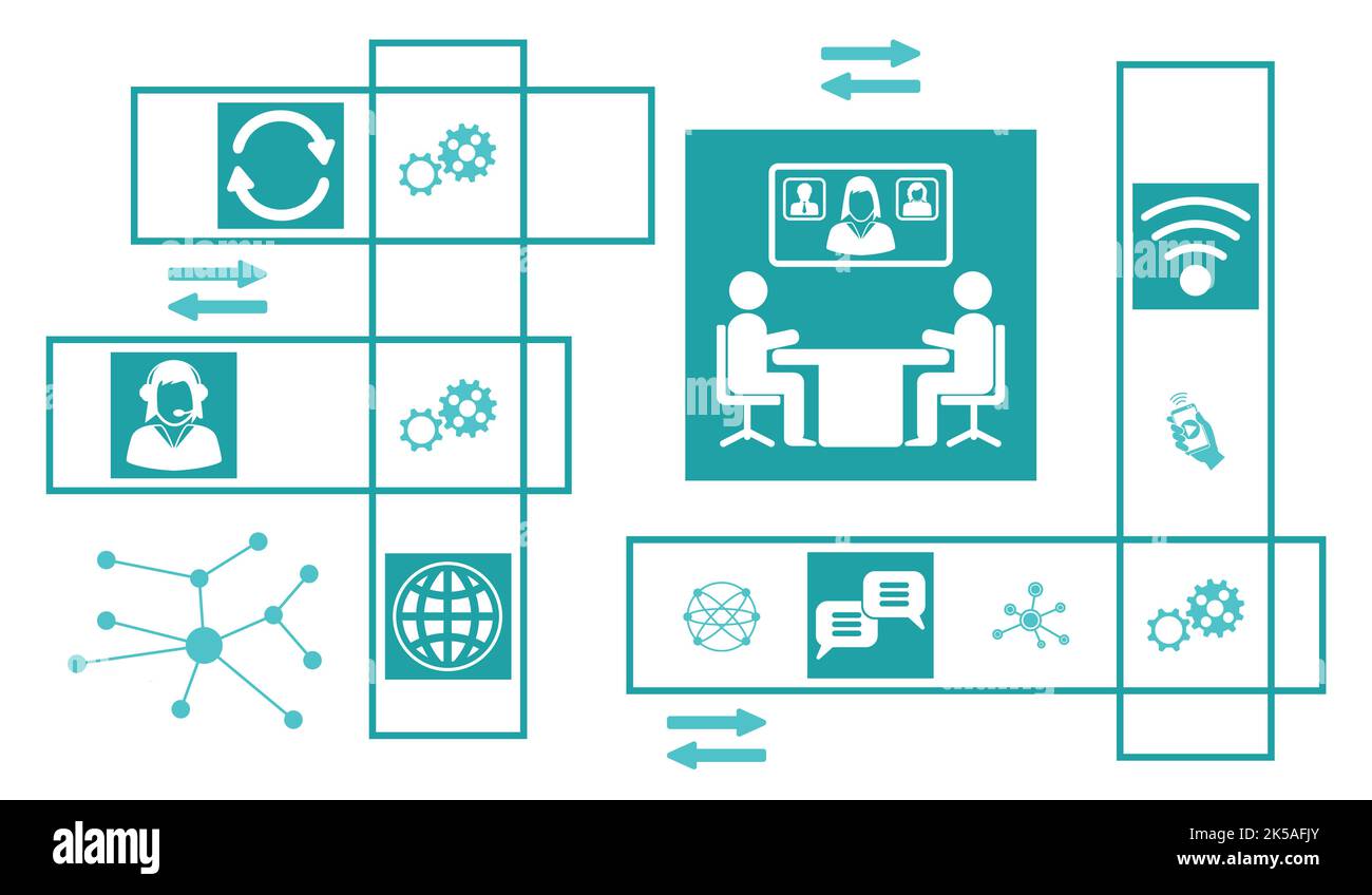 Concept of teleconference with connected icons Stock Photo - Alamy