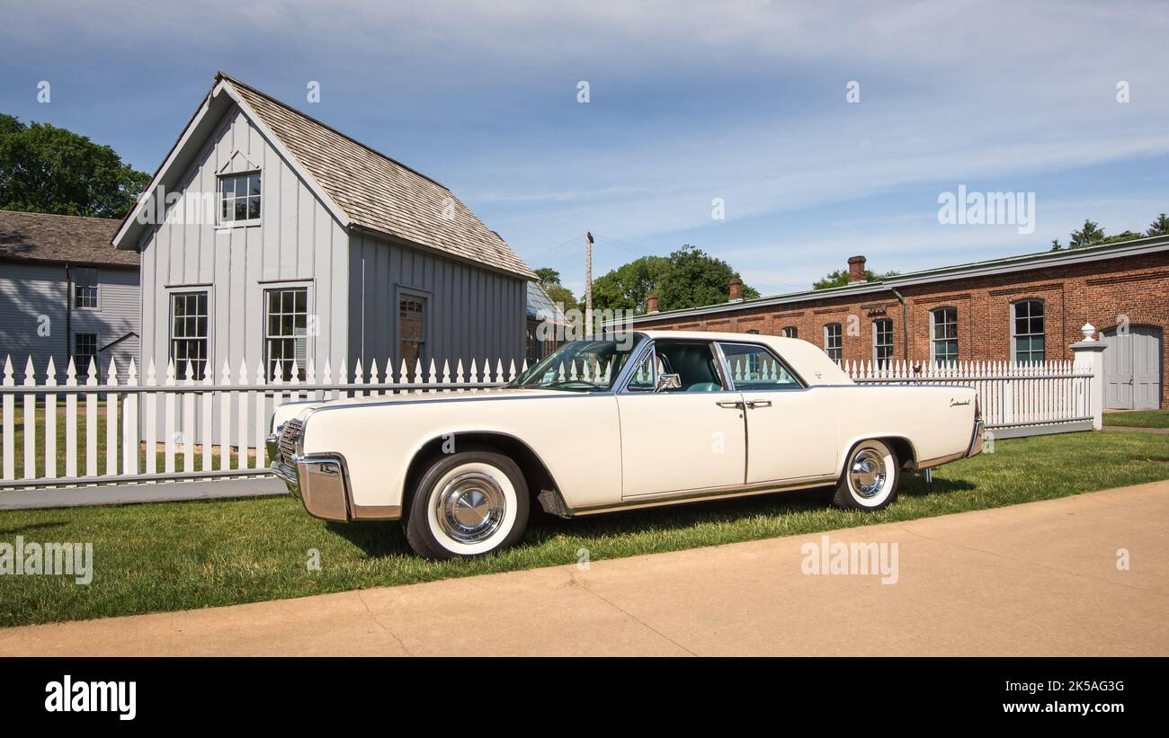 DEARBORN, MI/USA - JUNE 18, 2016: A 1962 Lincoln Continental car at The Henry Ford (THF) Motor Muster car show, Greenfield Village, near Detroit. Stock Photo
