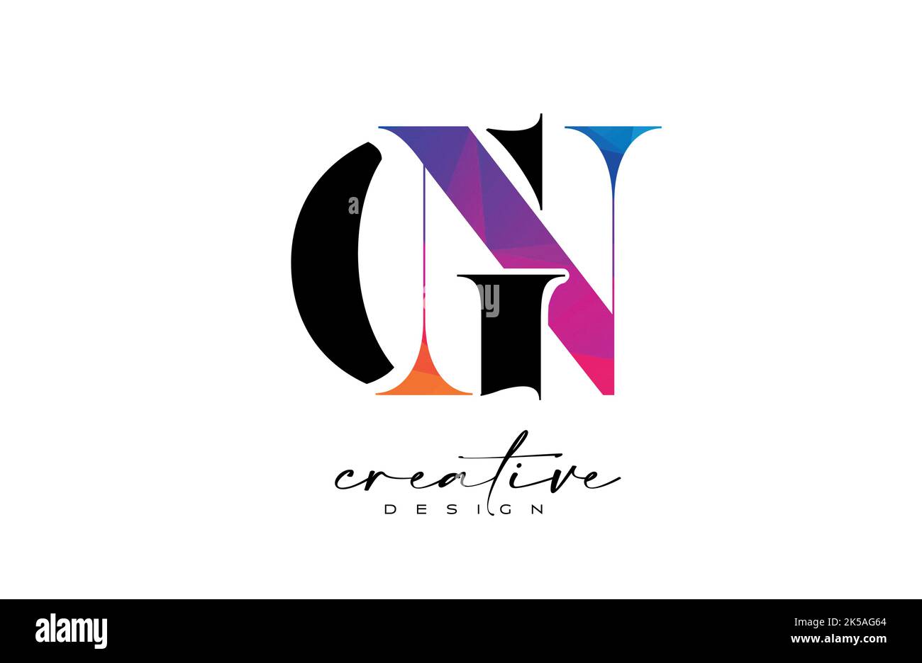 GN Letter Design with Creative Cut and Colorful Rainbow Texture. NG ...