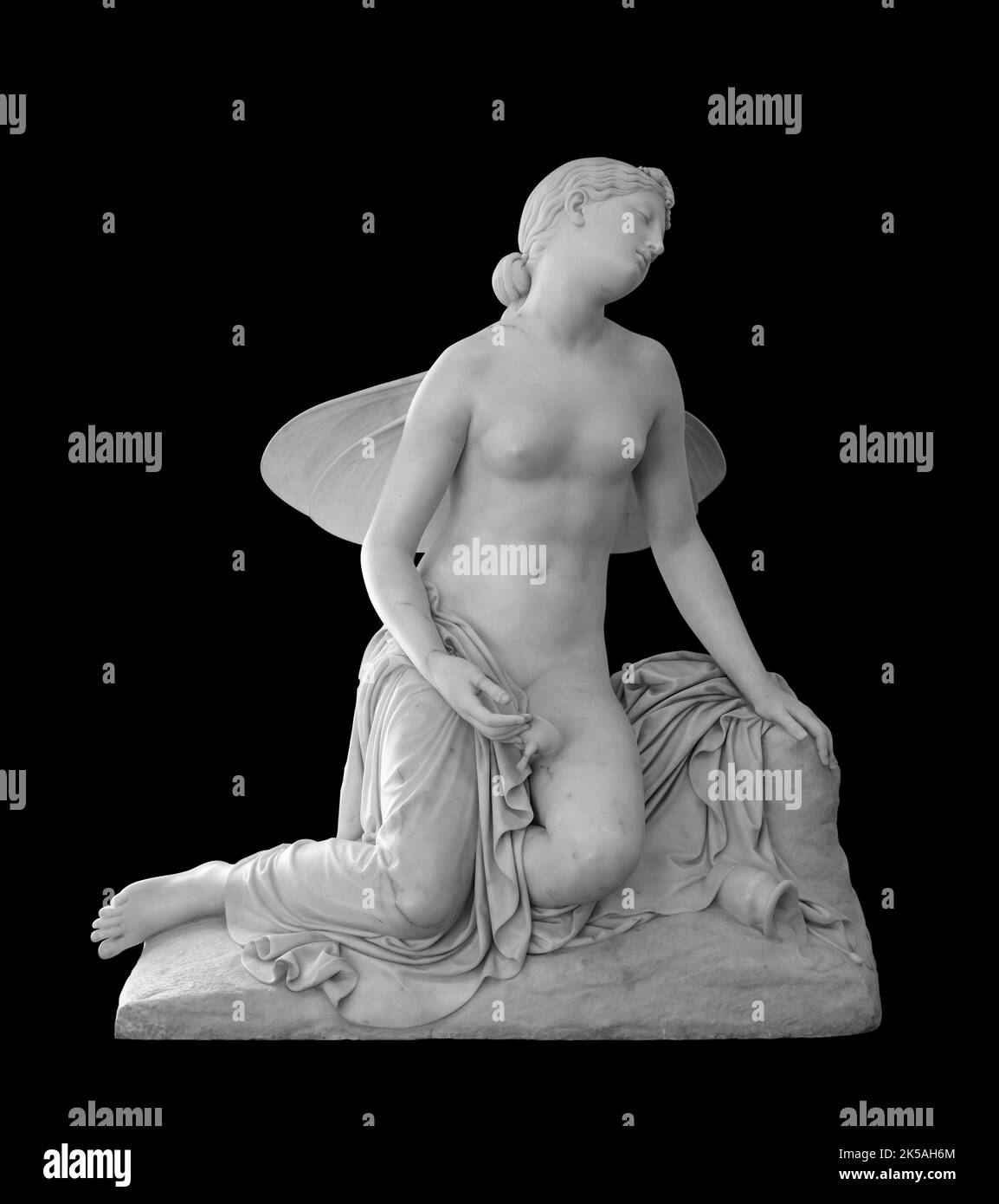 Ancient statue. Psyche in a Faint sculpture of Pietro Tenerani in the State Hermitage Museum. Masterpiece isolated photo with clipping path Stock Photo