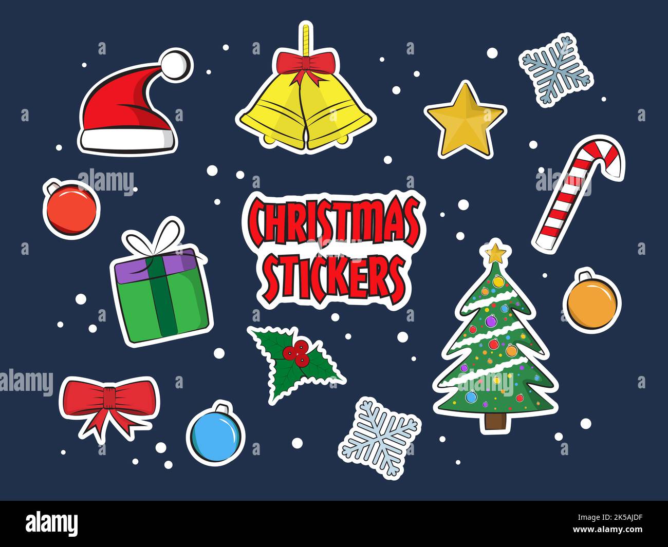 Set of Christmas doodle vector cartoon stickers Stock Vector Image