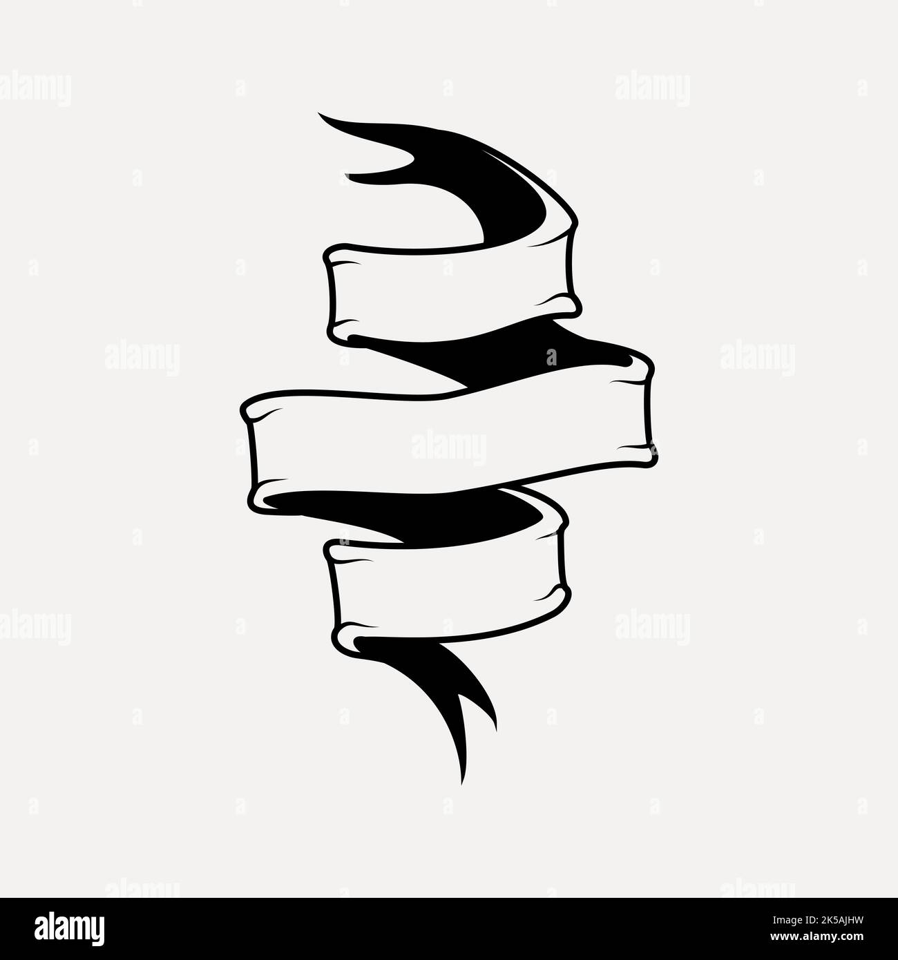 Ribbon banner drawing, black and white illustration vector Stock Vector
