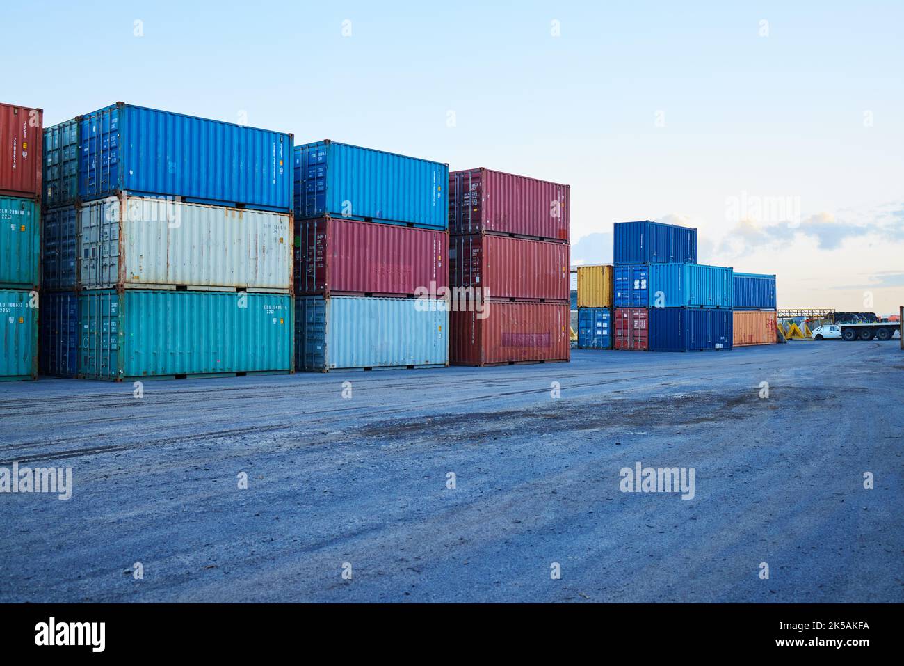 Container, logistics and port at storage in shipyard for global supply