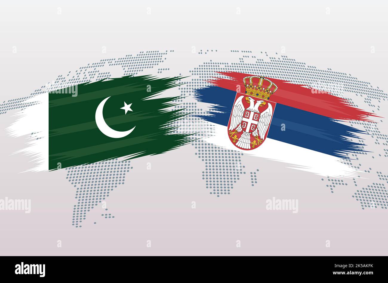 Pakistan VS Serbia flags. Islamic Republic of Pakistan VS Serbia flags, isolated on grey world map background. Vector illustration. Stock Vector