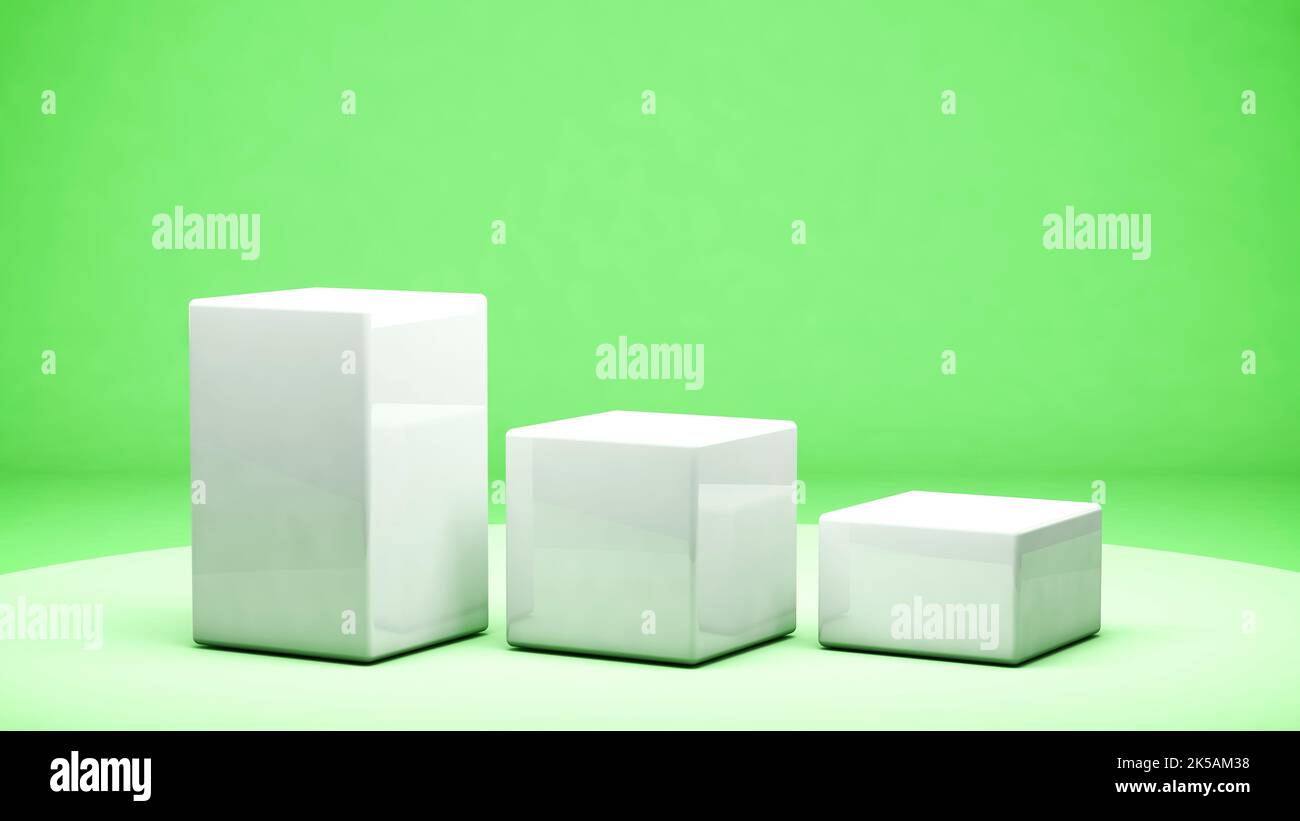 3D render. Product display three podiums with pastel green abstract ...