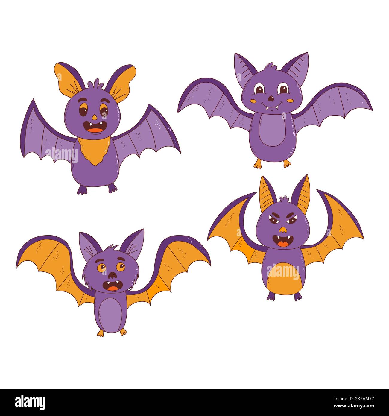 Cartoon bats collection. Halloween elements. Trick or treat concept