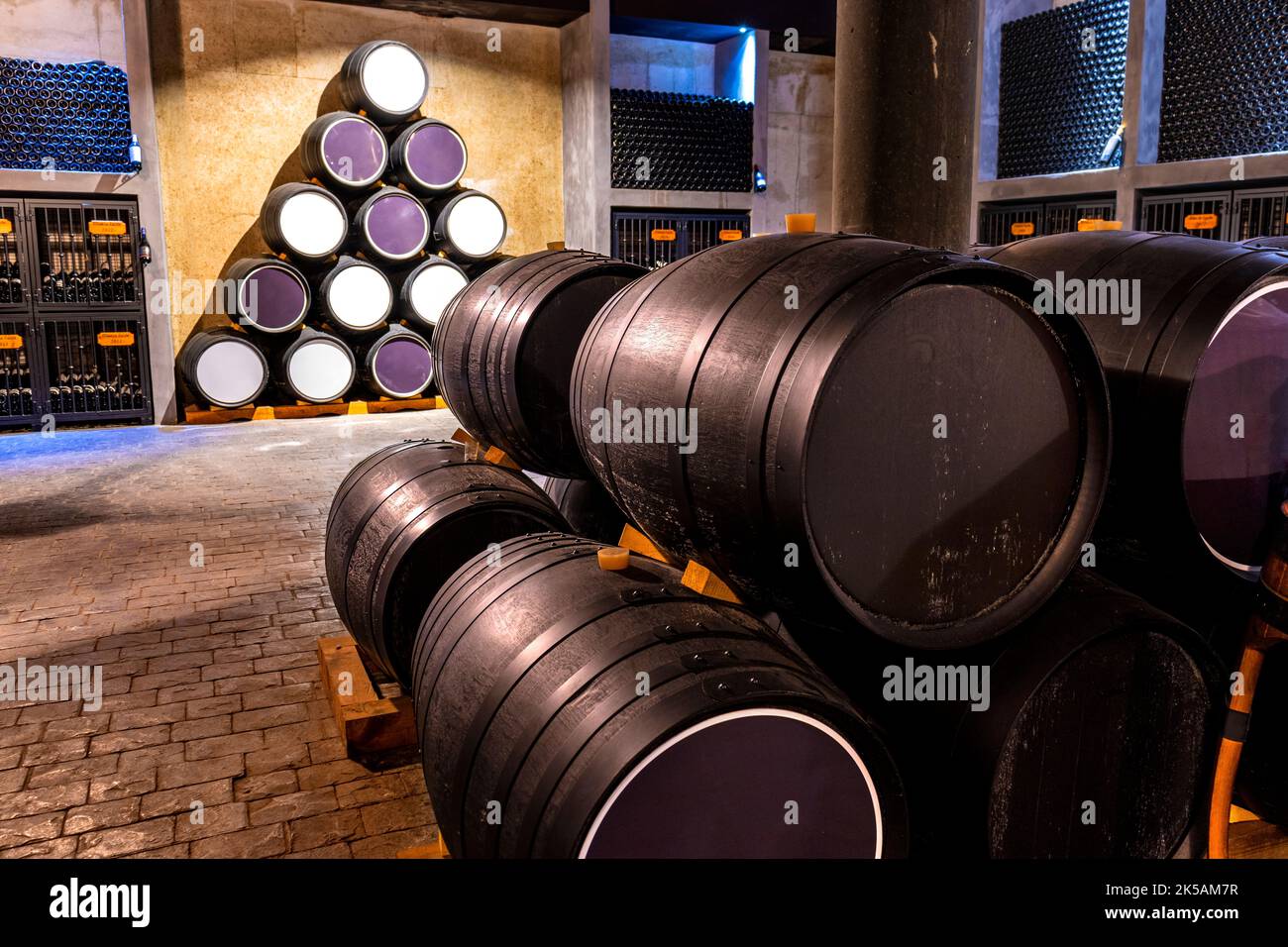 Wine barrels. Winery in Spain that keeps French oak barrels to ferment