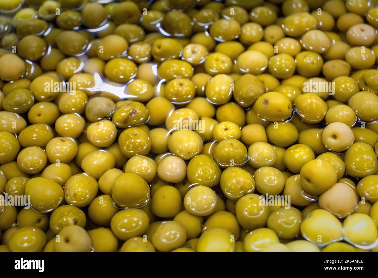 Spanish olives. Olive and citrus fruit store of a Spanish market Stock