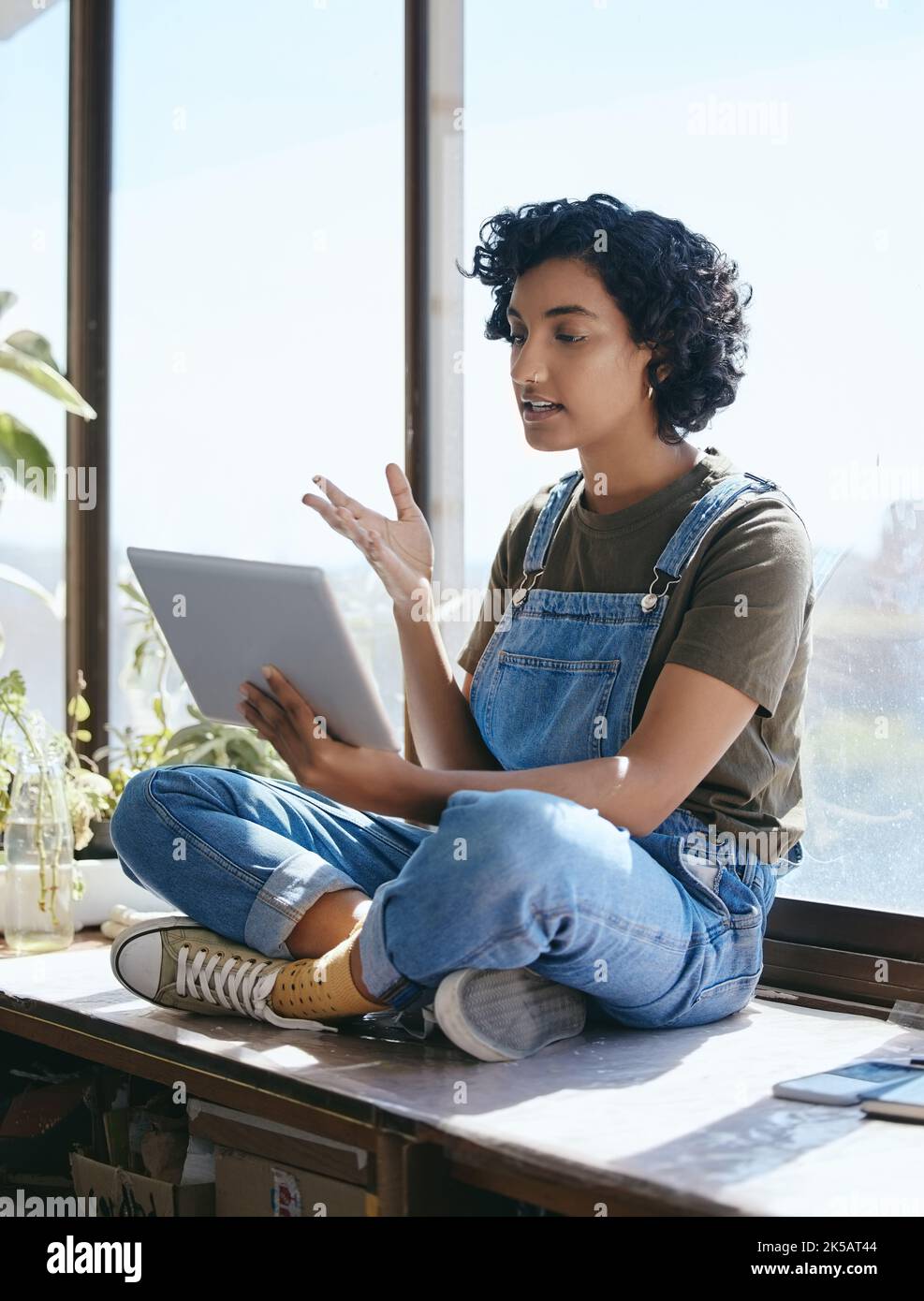 Video call, tablet or student presentation for training