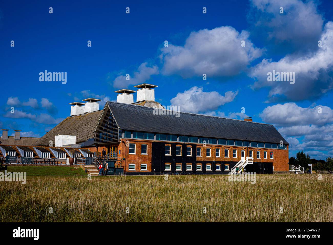 Snape Maltings Concert Hall in Snape Suffolk UK. 19th Century Maltings buildings now an Arts complex. Hosts the Aldeburgh Music Festival. Stock Photo