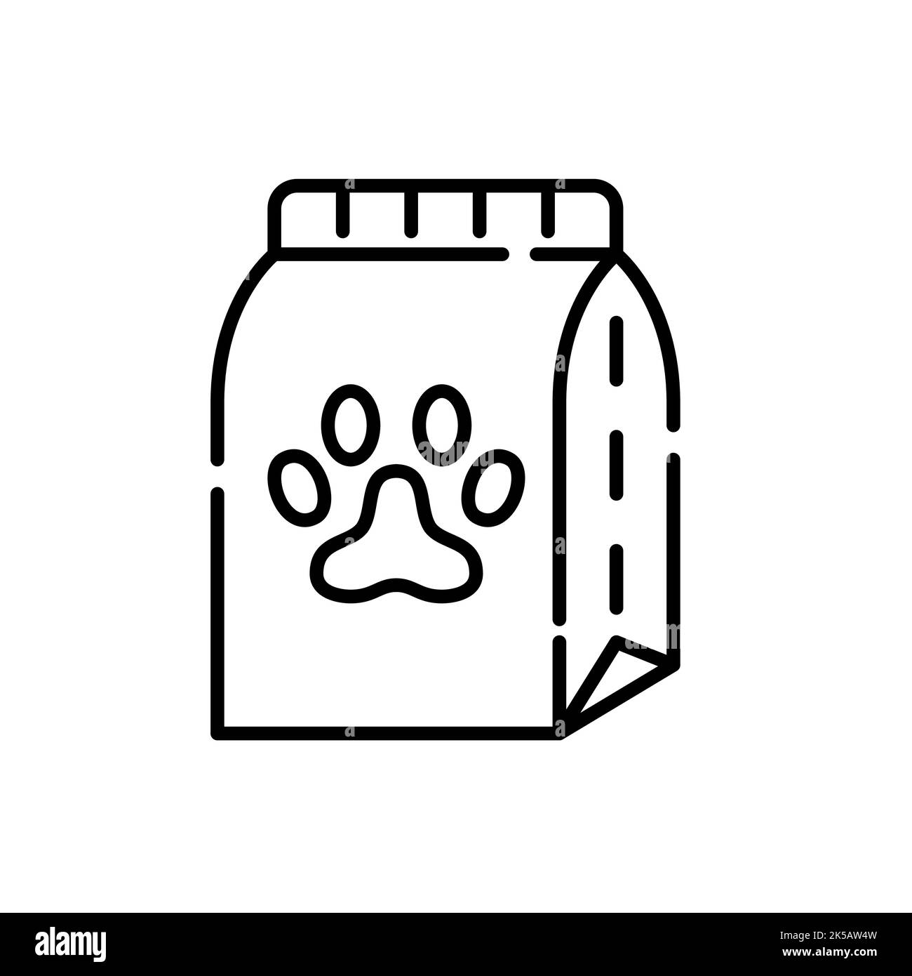 Bag of cat or dog food with paw on it. Pixel perfect, editable stroke icon Stock Vector