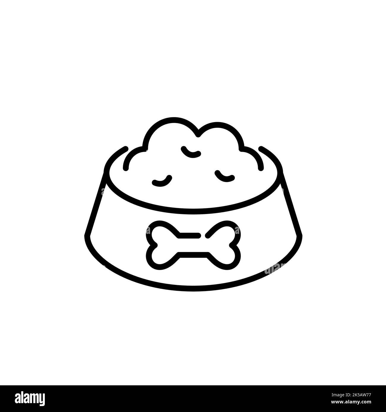 Pet bowl with bone on it full of dog food. Pixel perfect, editable