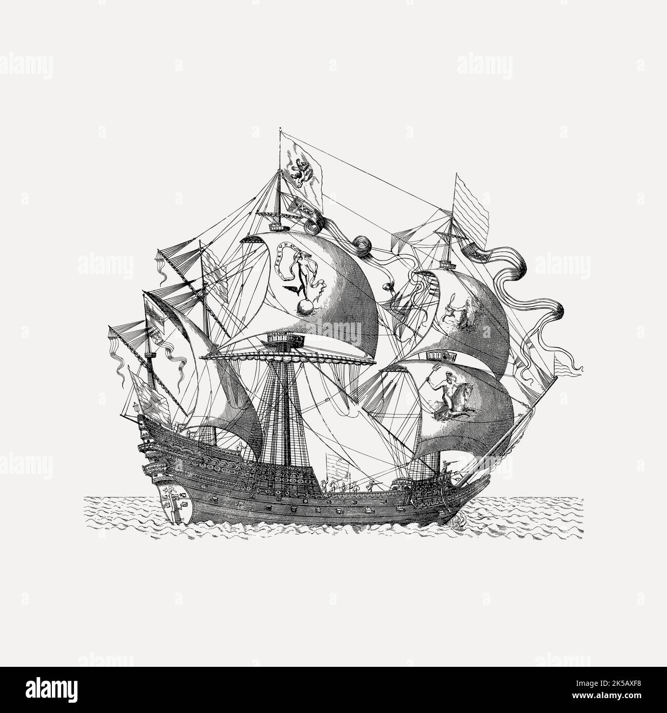 Tall ship collage element, drawing illustration vector Stock Vector