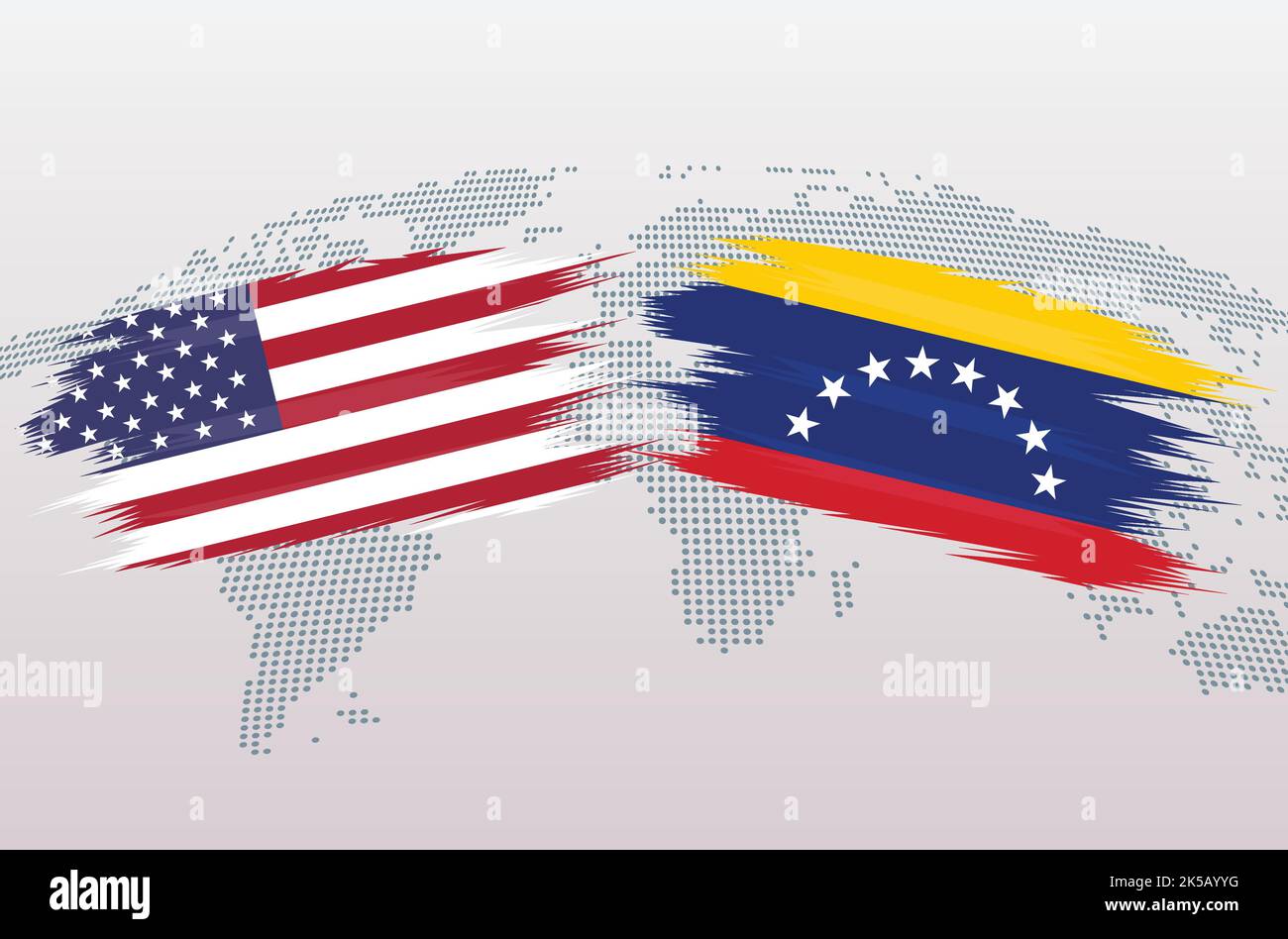 USA VS Venezuela flags. The United States of America VS Venezuela flags, isolated on grey world map background. Vector illustration. Stock Vector
