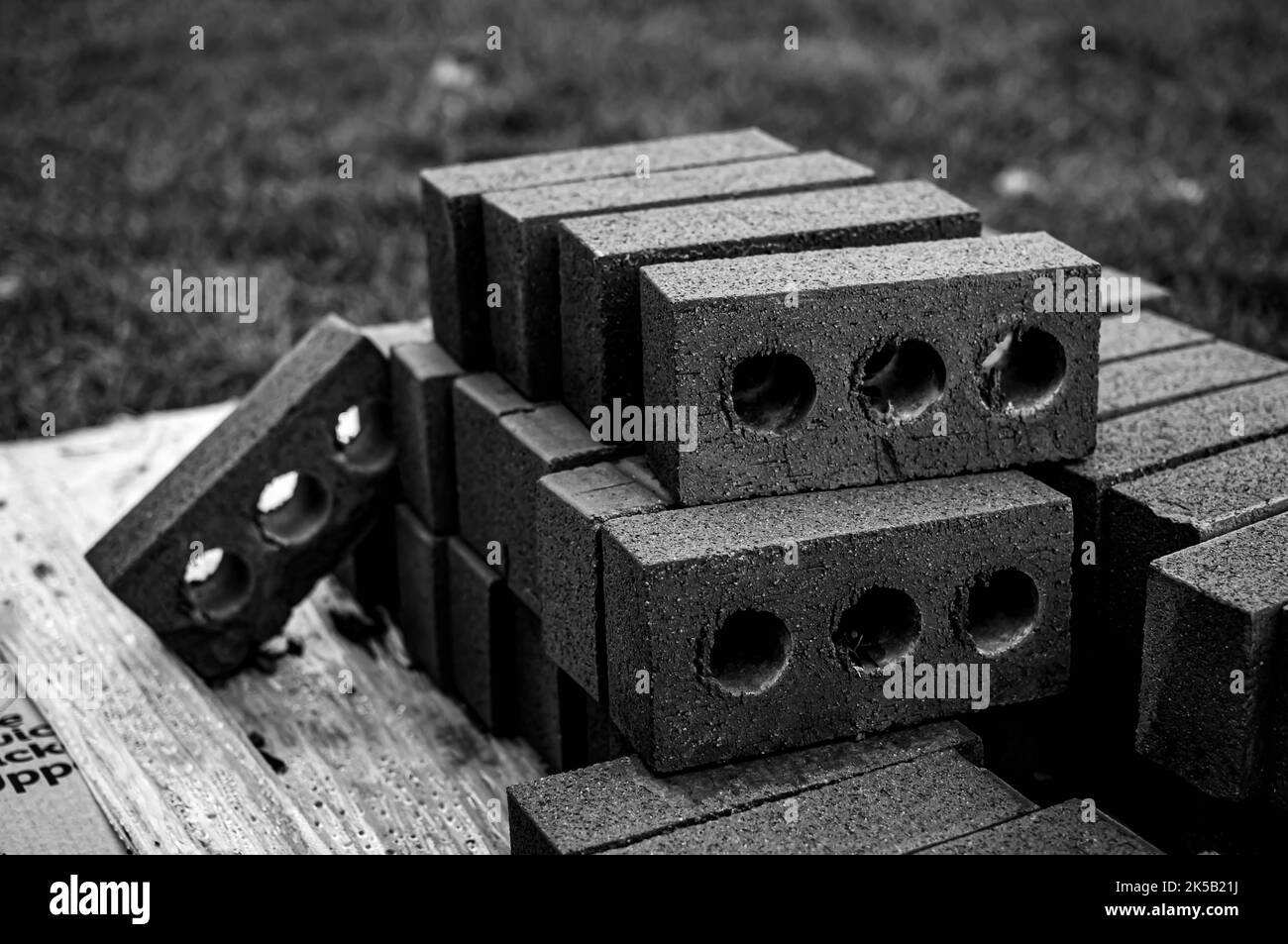 Set of bricks used in construction industry, building materials