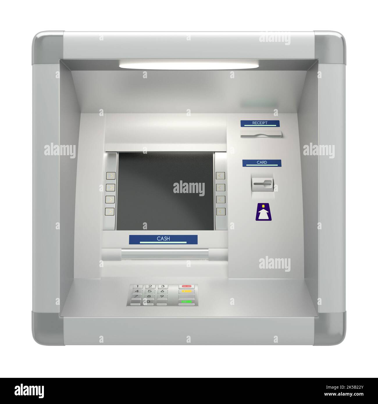 Atm machine with a card reader. Pin code safety, automatic banking, bank account access electronic cash withdrawal, concept. Display screen, buttons, Stock Photo