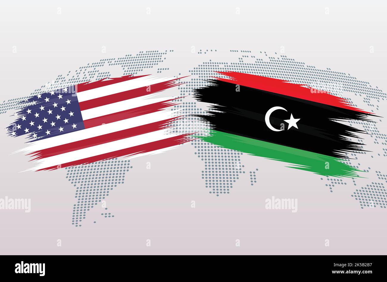 USA VS Libya flags. The United States of America VS Libya flags