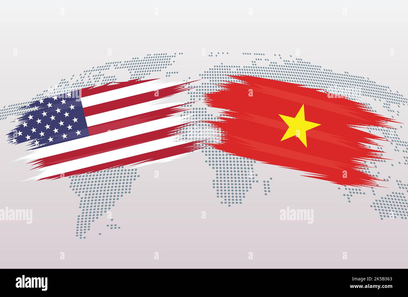 USA VS Vietnam flags. The United States of America VS Vietnam flags, isolated on grey world map background. Vector illustration. Stock Vector