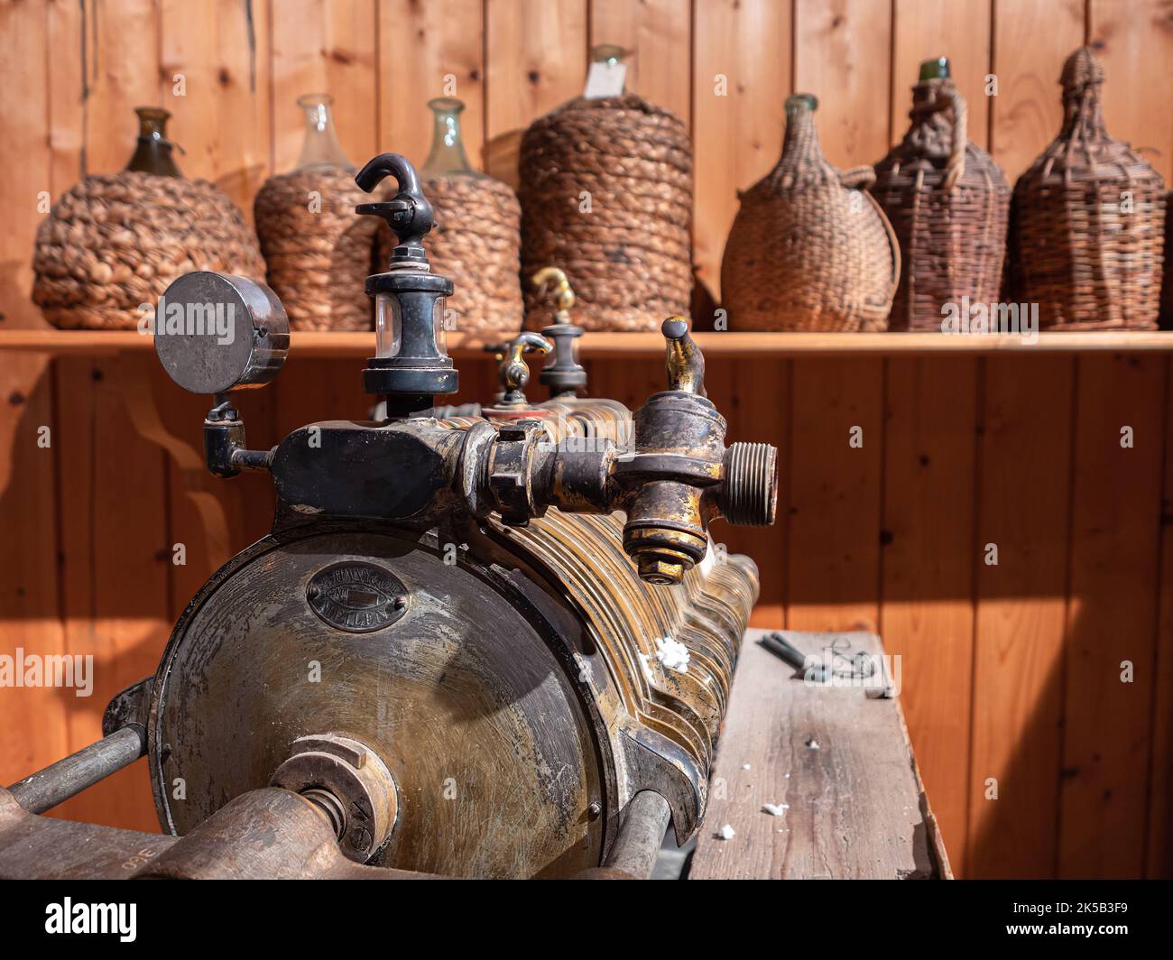 Au ZH, Switzerland - September 15.2022: Antique wine bottle washer in the wine museum on the Au peninsula by Zurich lake Stock Photo