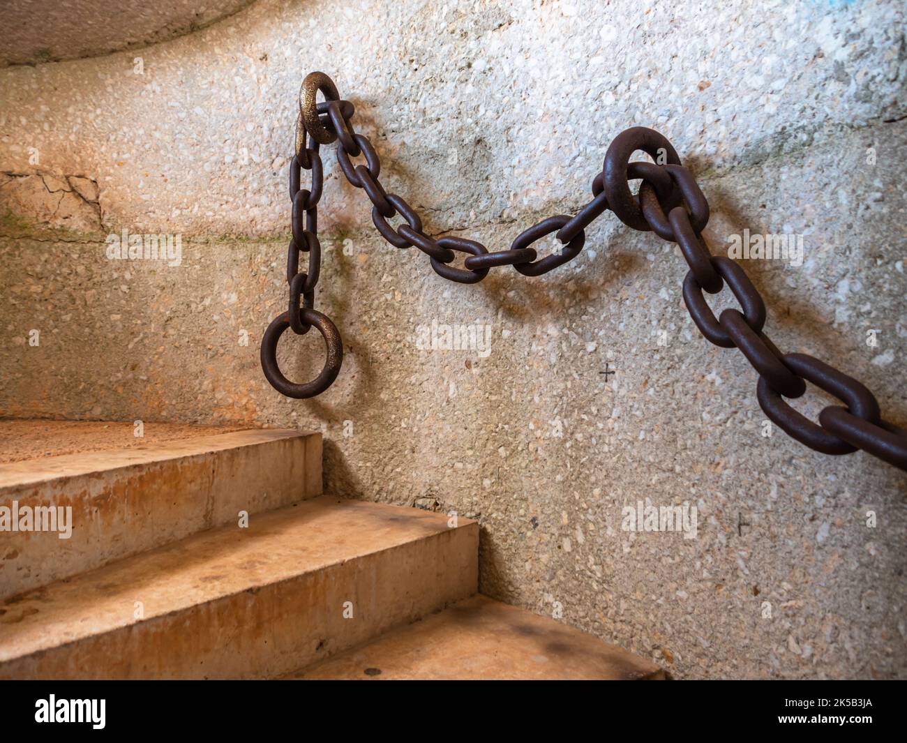 Narbonne, France September 12, 2022 A steel chain railing by the