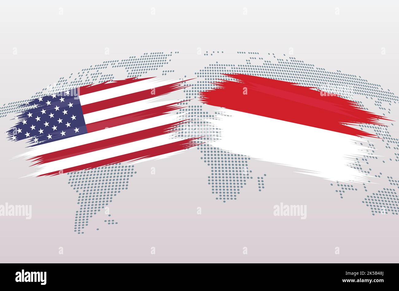 USA VS Indonesia flags The United - Usa Vs Indonesia Flags The United States Of America Vs Indonesia Flags Isolated On Grey World Map Background Vector Illustration 2K5B48J 