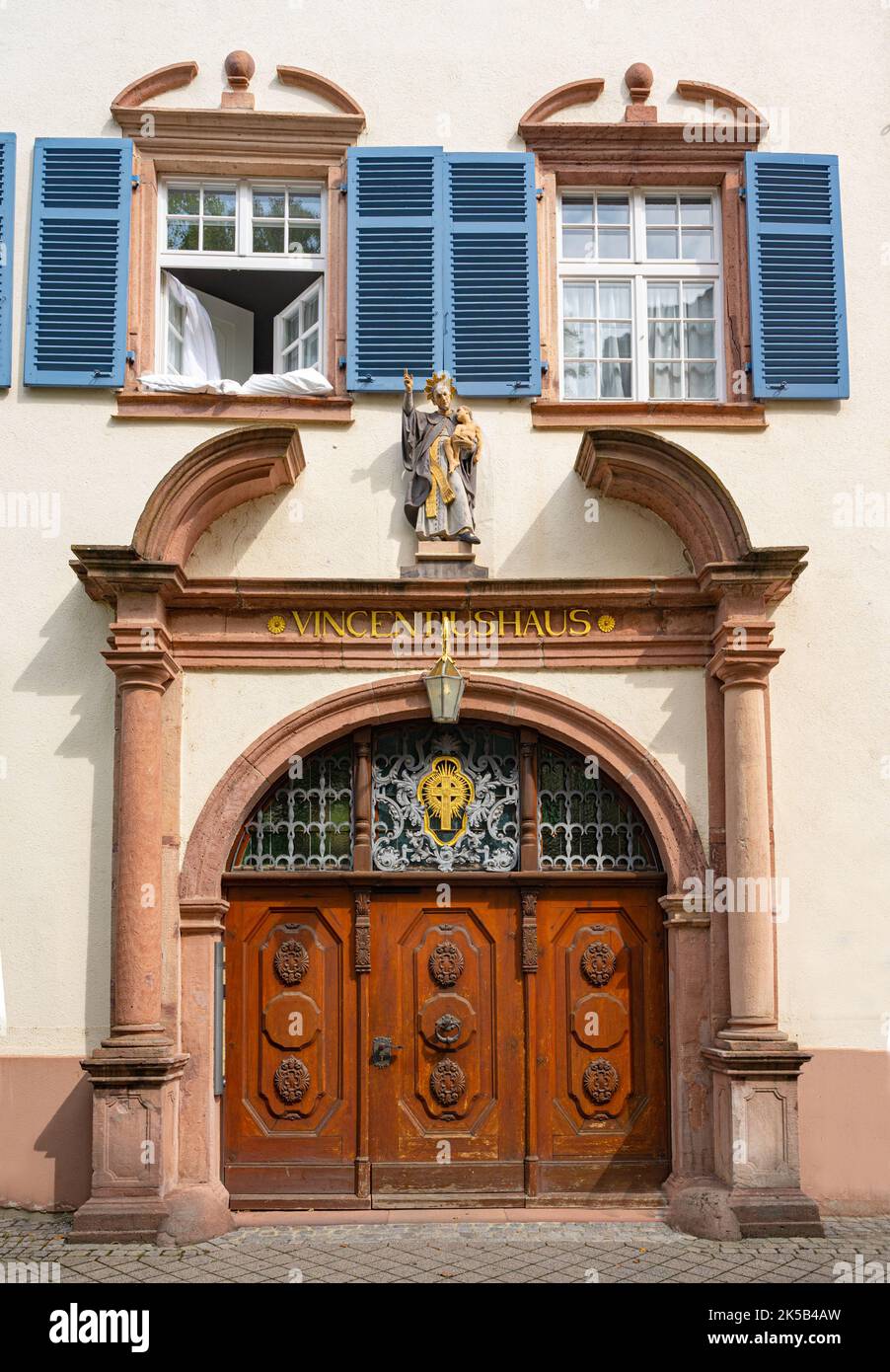 Entrance portal of the Vincentiushaus in Offenburg. Baden Wuerttemberg, Germany, Europe Stock Photo