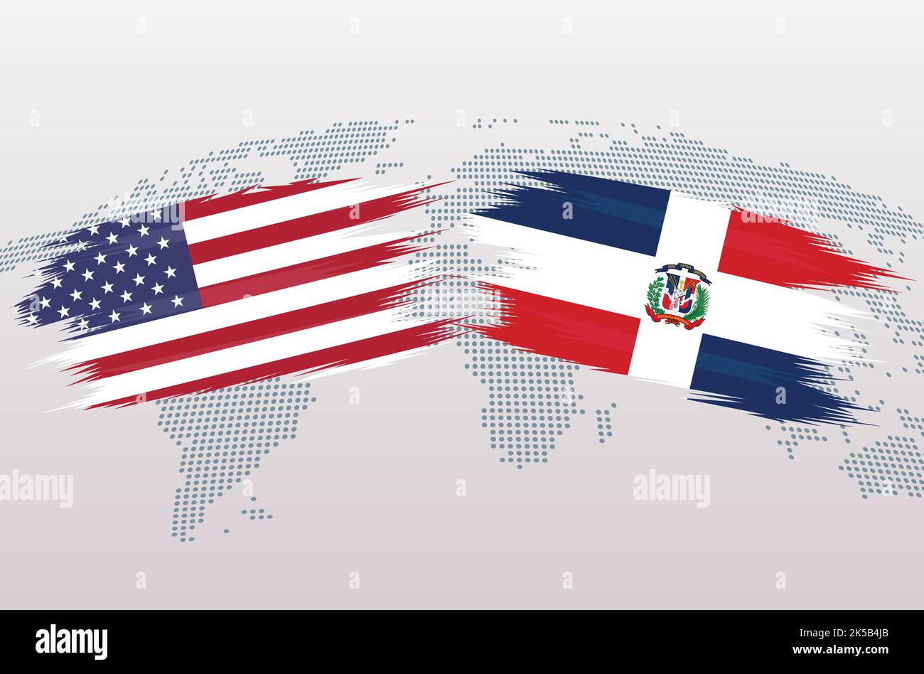 Dominican war of independence Stock - Usa Vs Dominican Republic Flags The United States Of America Vs Dominican Republic Flags Isolated On Grey World Map Background Vector Illustration 2K5B4JB