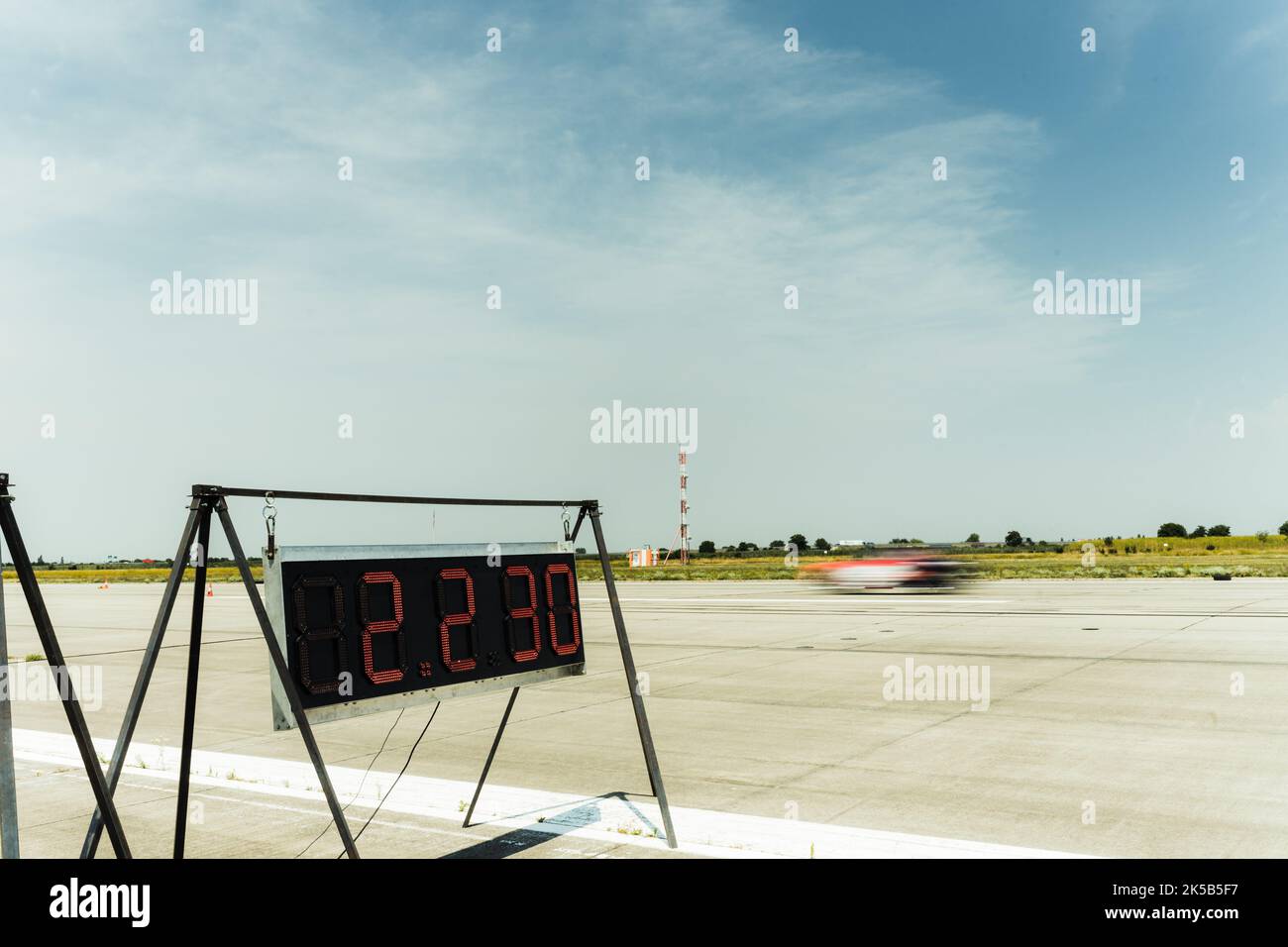 An electronic scoreboard at the Arad International Airport during a Drag Racing event in Romania