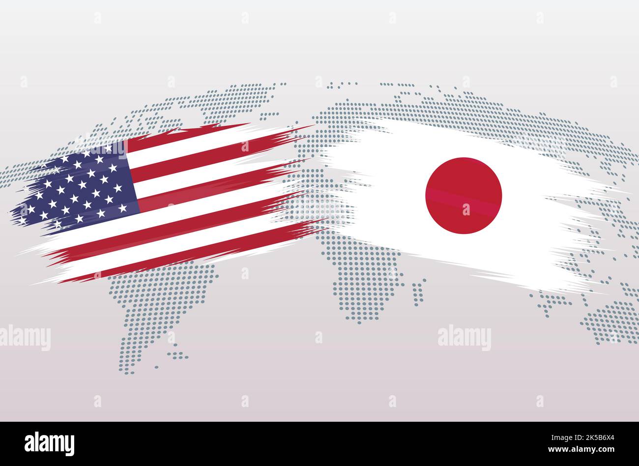 USA VS Japan flags The United - Usa Vs Japan Flags The United States Of America Vs Japanese Flags Isolated On Grey World Map Background Vector Illustration 2K5B6X4