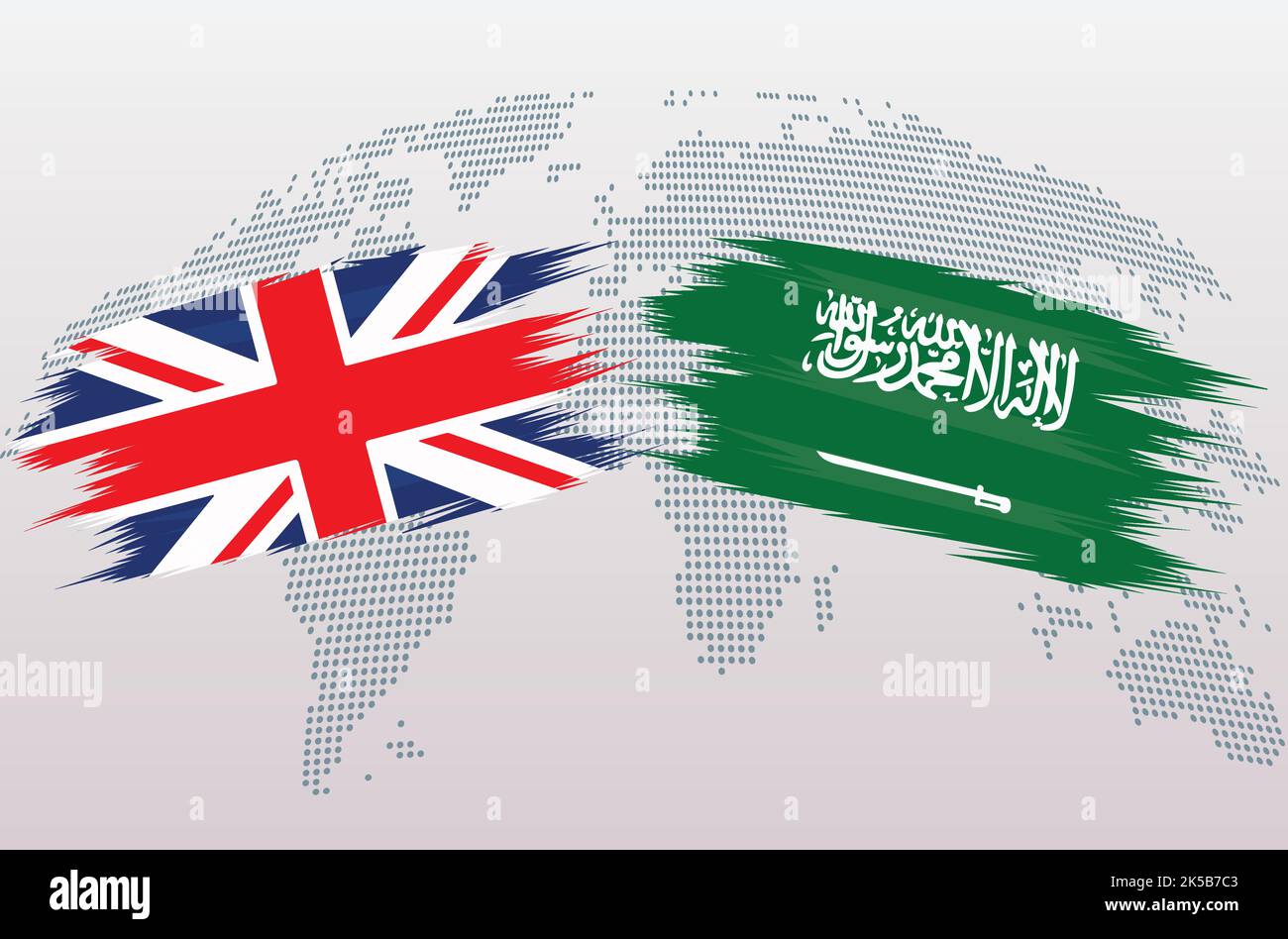 UK Great Britain and Saudi Arabia flags. The United Kingdom VS Saudi