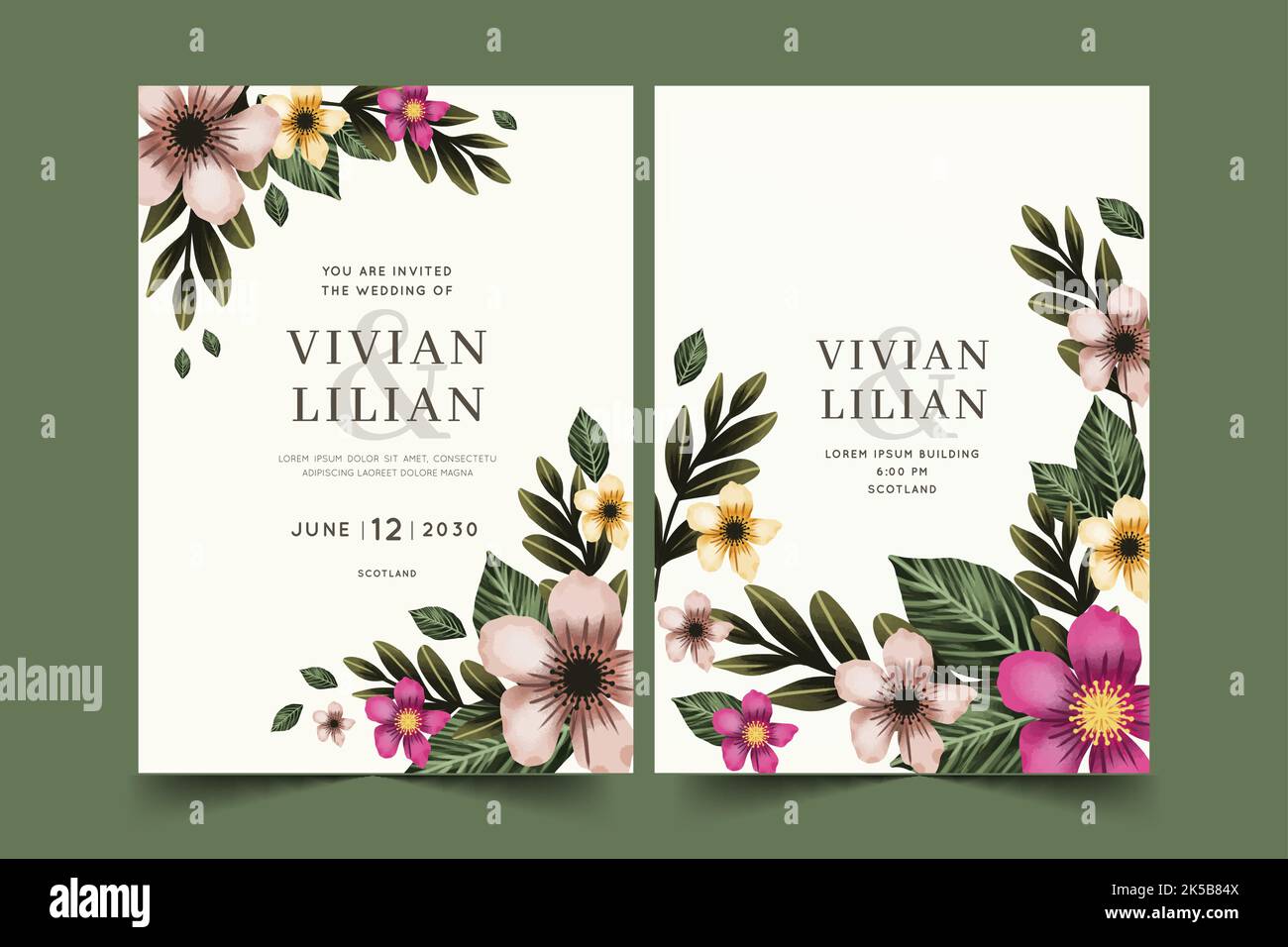 beautiful floral wedding card templates vector design illustration ...