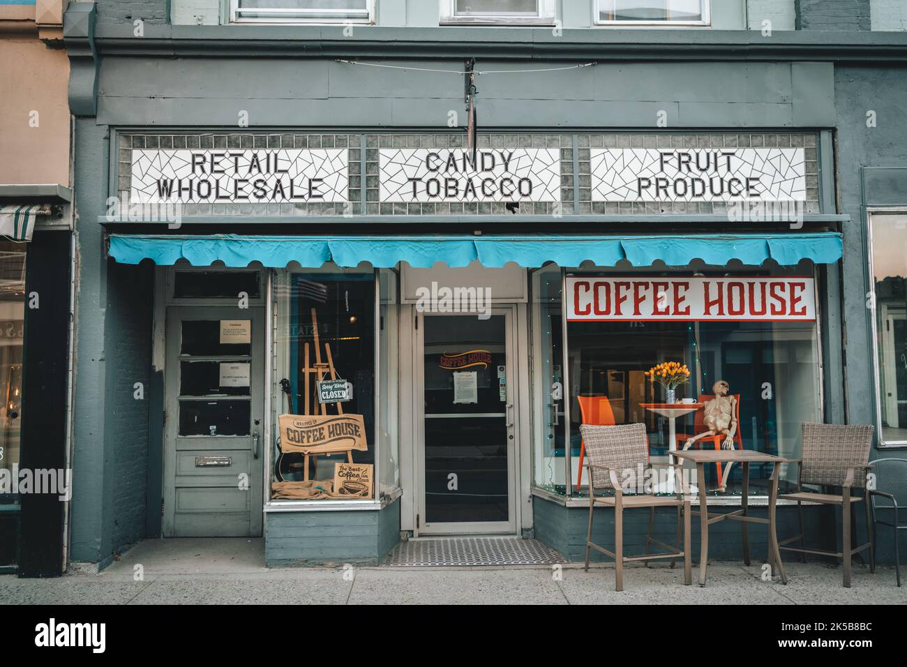 Coffee shop with vintage signs, Augusta, Maine Stock Photo Alamy
