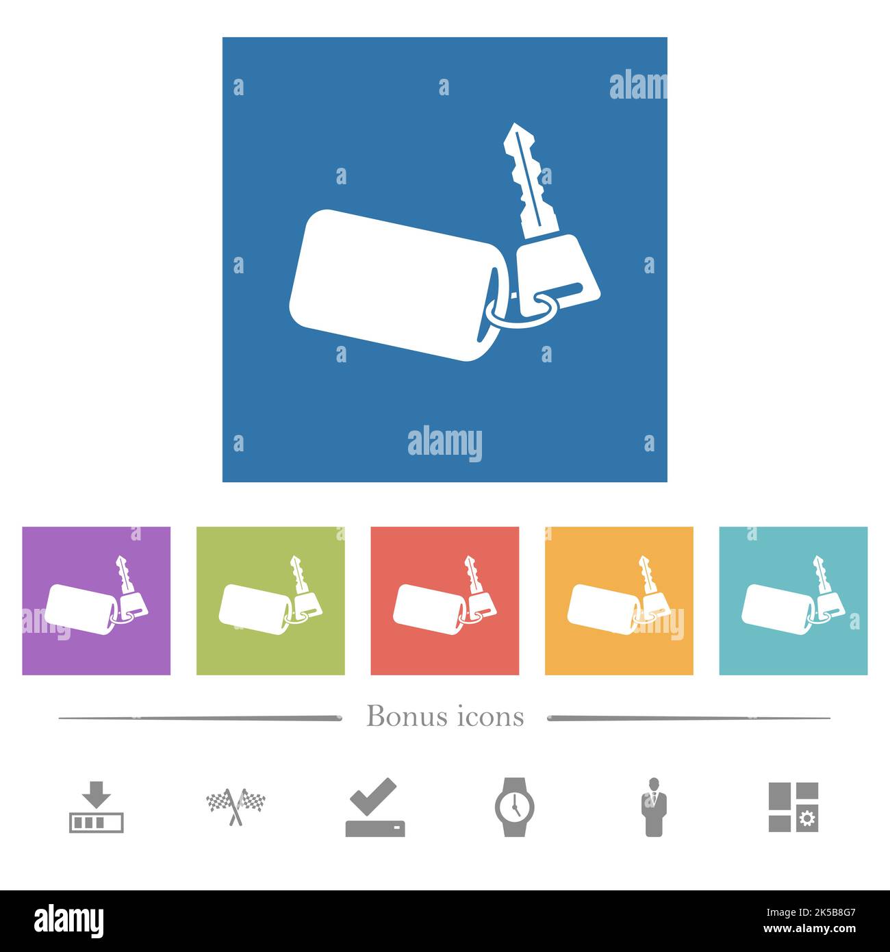 Car key with remote control flat white icons in square backgrounds. 6 ...