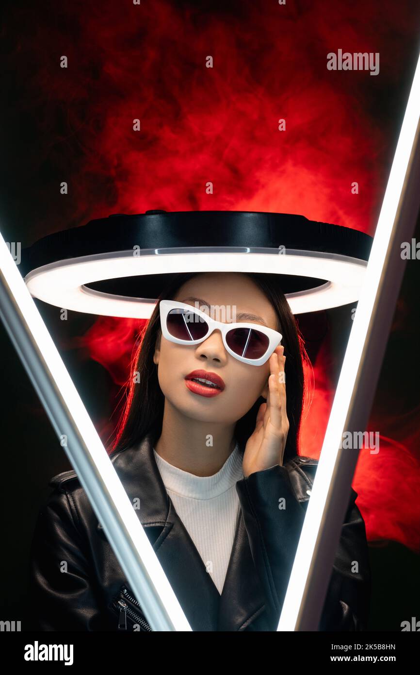 cyberpunk face eyewear fashion neon girl glasses Stock Photo