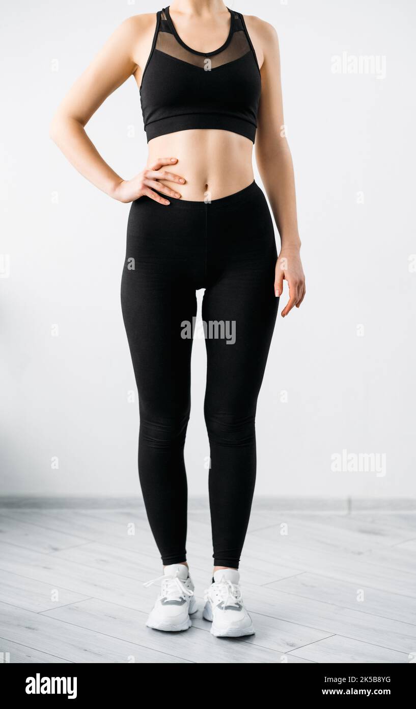female activewear yoga apparel woman bra leggings Stock Photo