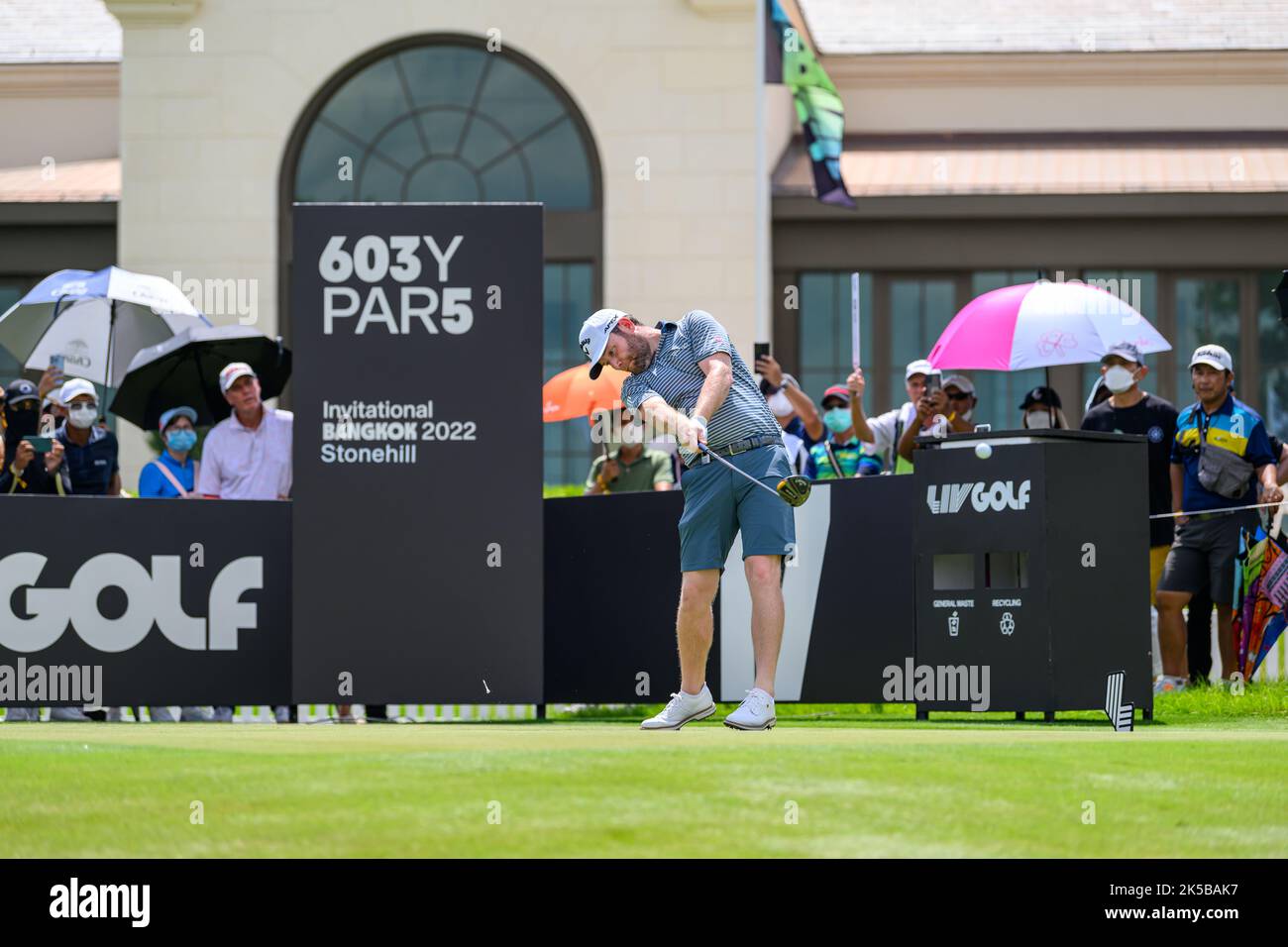 Branden Grace of South Africa tees off at 17 during the1st round of the LIV Golf Invitational Bangkok at Stonehill Golf Course in Bangkok, THAILAND Stock Photo