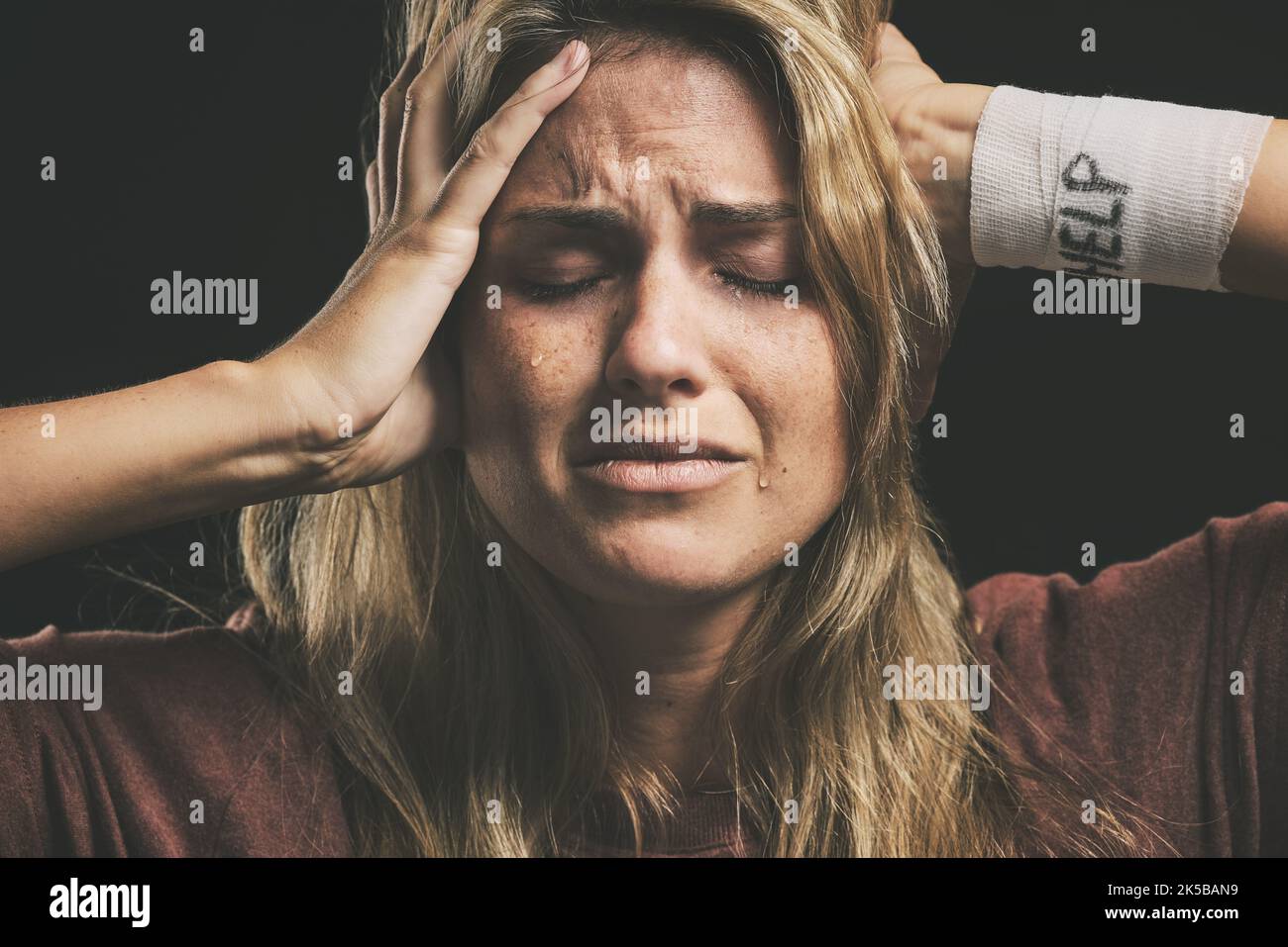 Mental health depressed woman and help for drug addiction suicide