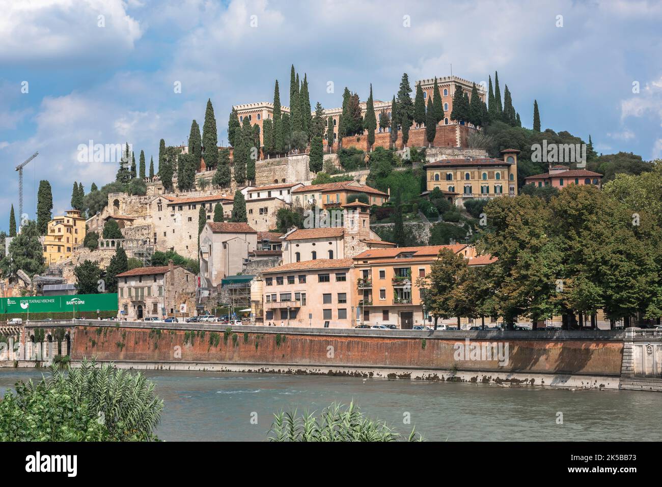 San Pietro Verona, view of historic buildings sited on San Pietro Hill located on the north bank of the River Adige in the city of Verona, Italy Stock Photo