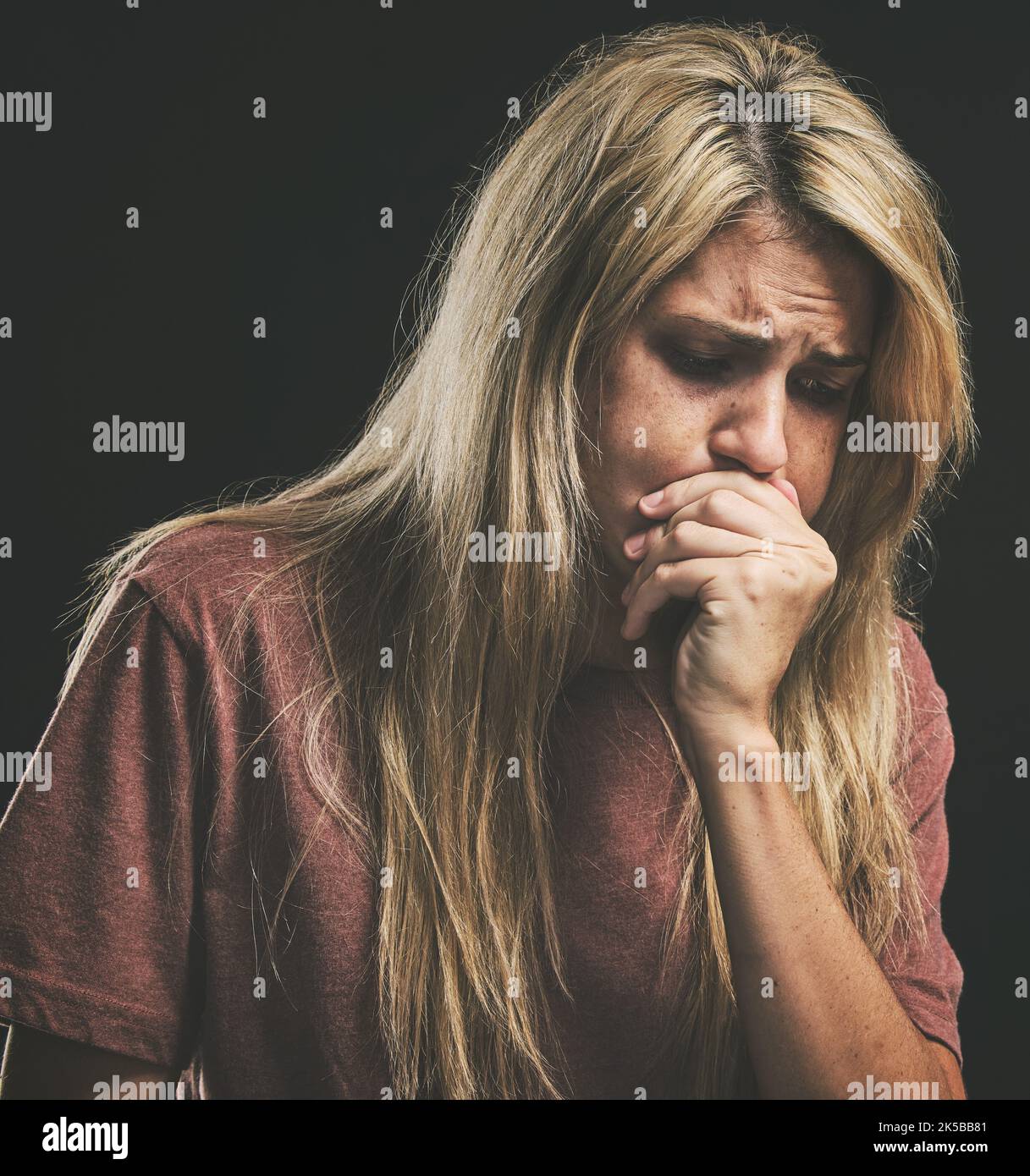 Woman with anxiety, stress and depression or other mental health