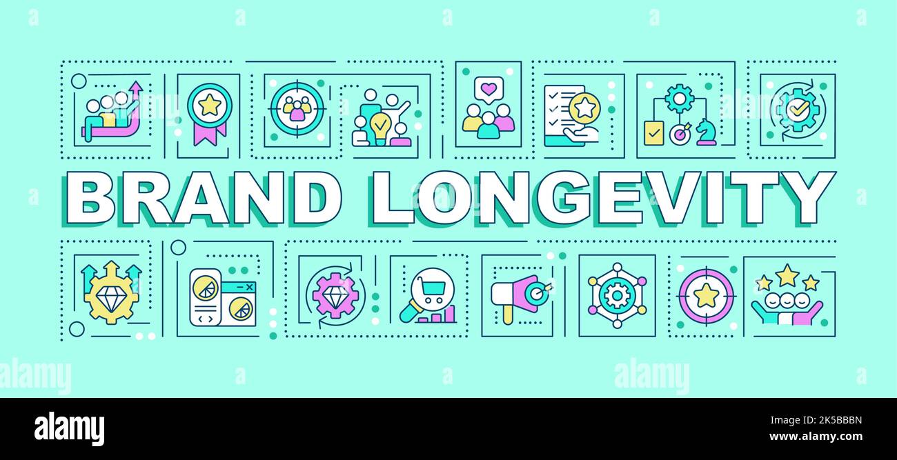 Brand longevity word concepts turquoise banner Stock Vector