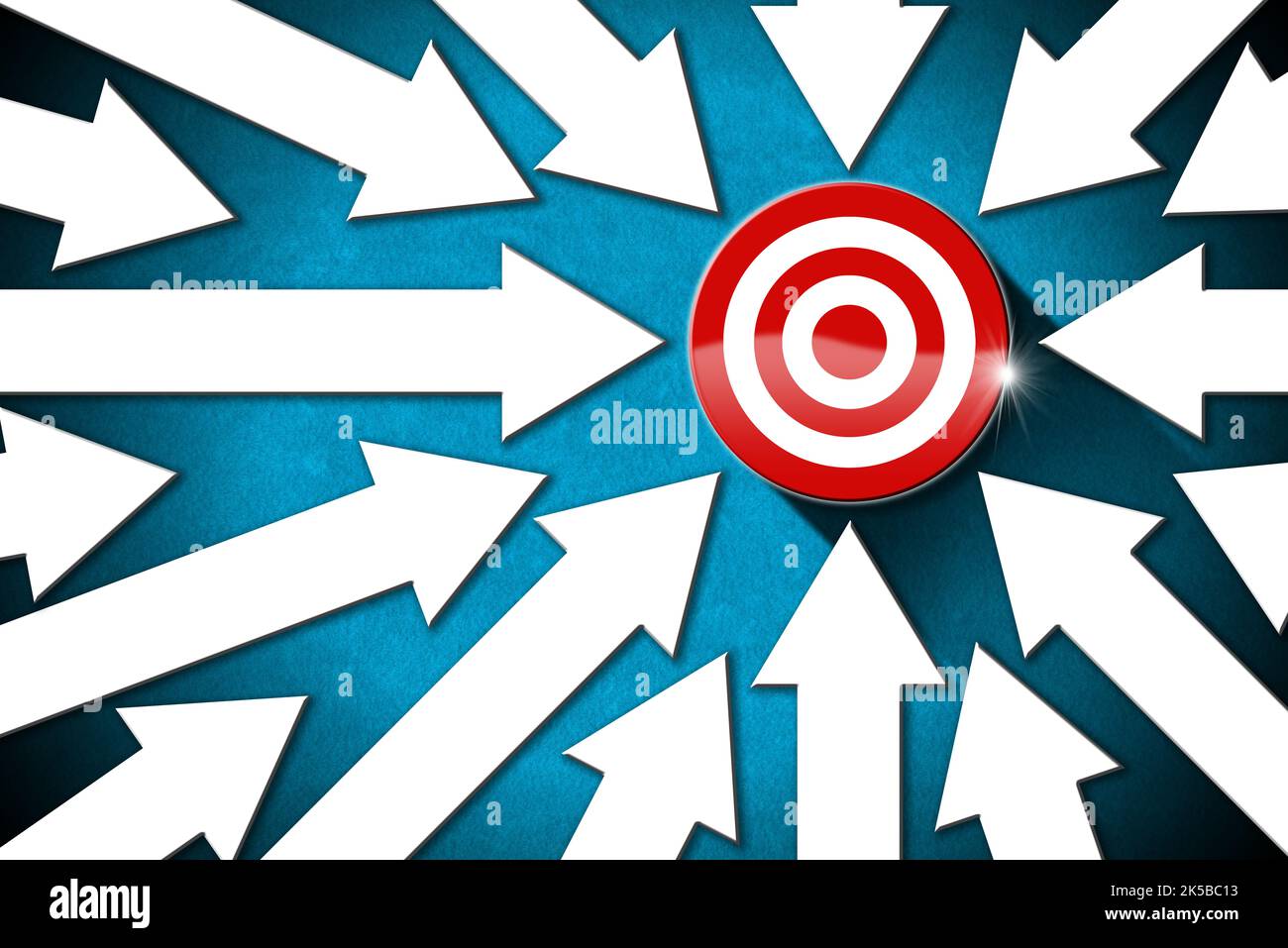 3D illustration of a large group of white arrows going to red and white ...