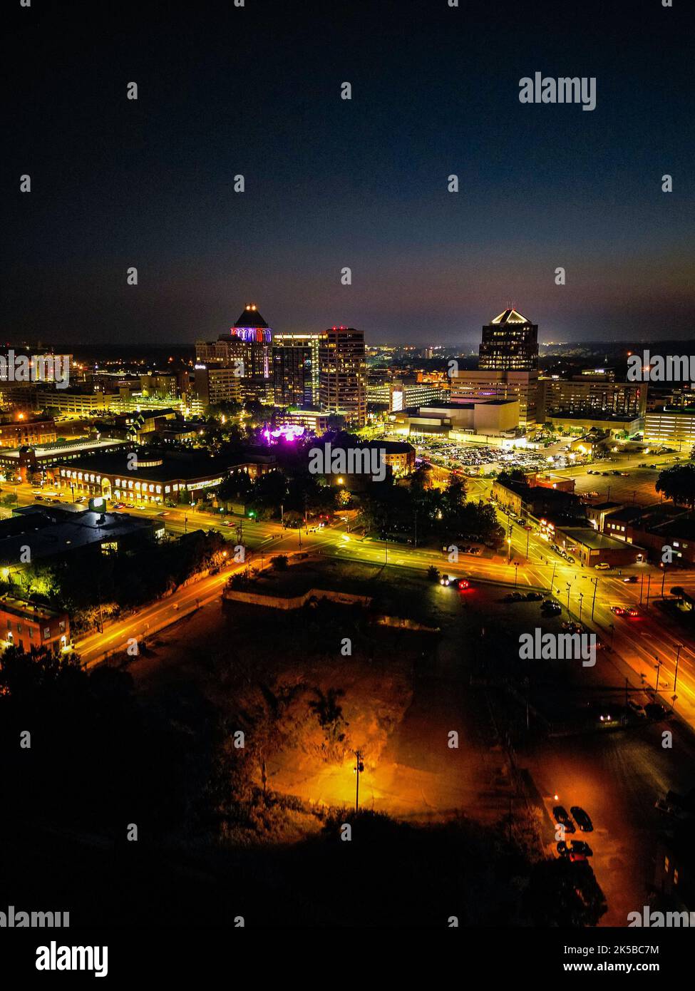 An aerial view of the night Greensboro city in North Carol Stock Photo ...
