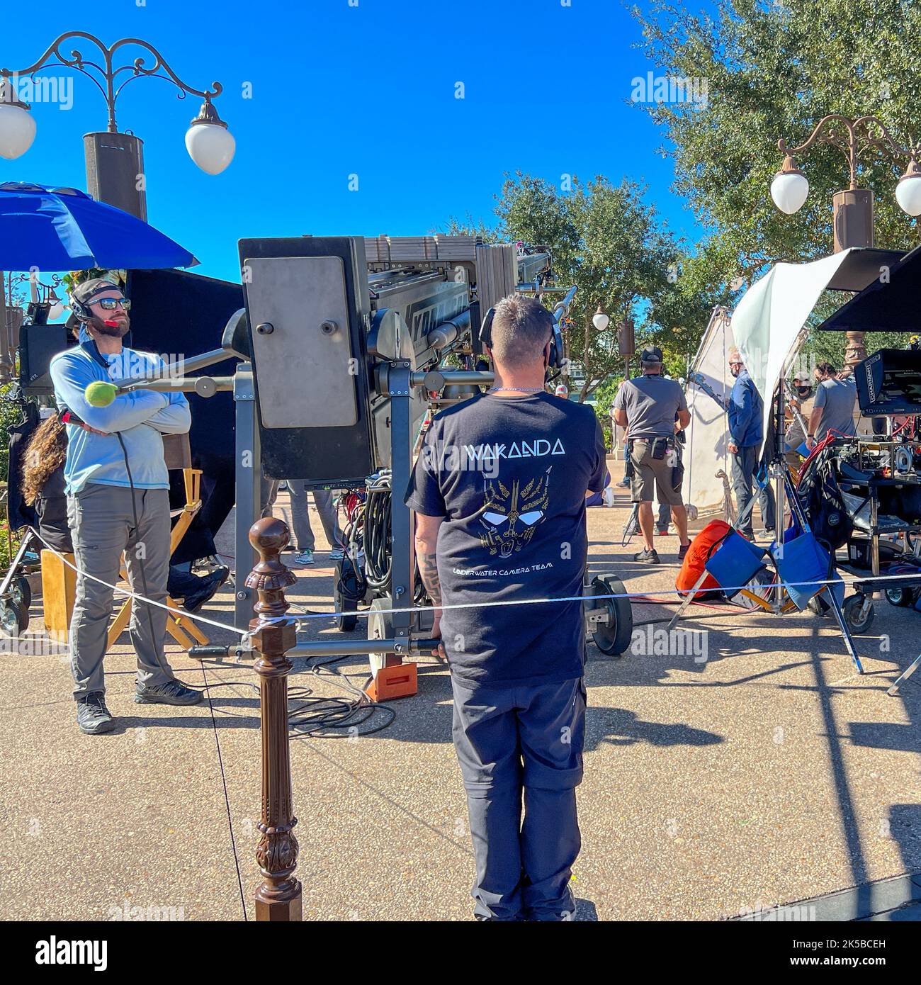 Orlando, FL USA December 2, 2021 Film equipment and camera crew at