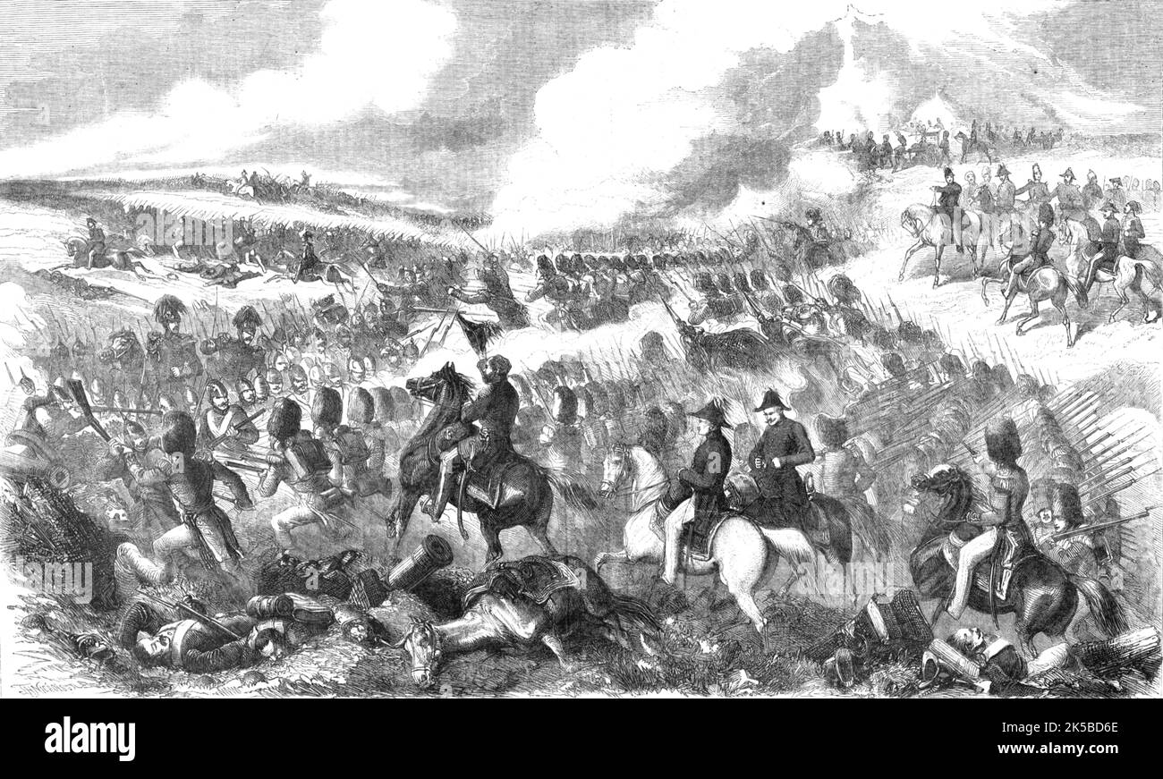 'The Battle of Alma: Charge of the Grenadier Guards and of The Highlanders, Under the Duke of Cambridge and Sir Colin Campbell', 1854. From &quot;Cassell's Illustrated Family Paper; London Weekly 31 Dec 1853 to 30 Dec 1854&quot;. Stock Photo