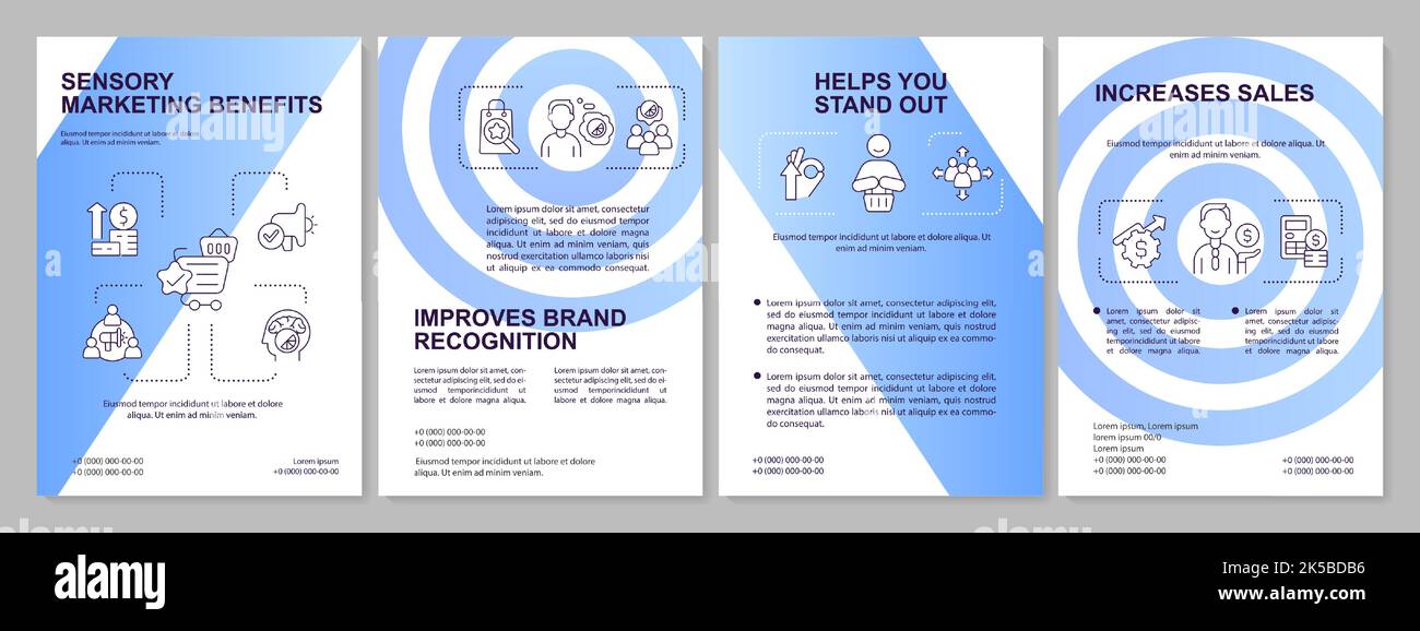 Sensory marketing advantages blue gradient brochure template Stock Vector