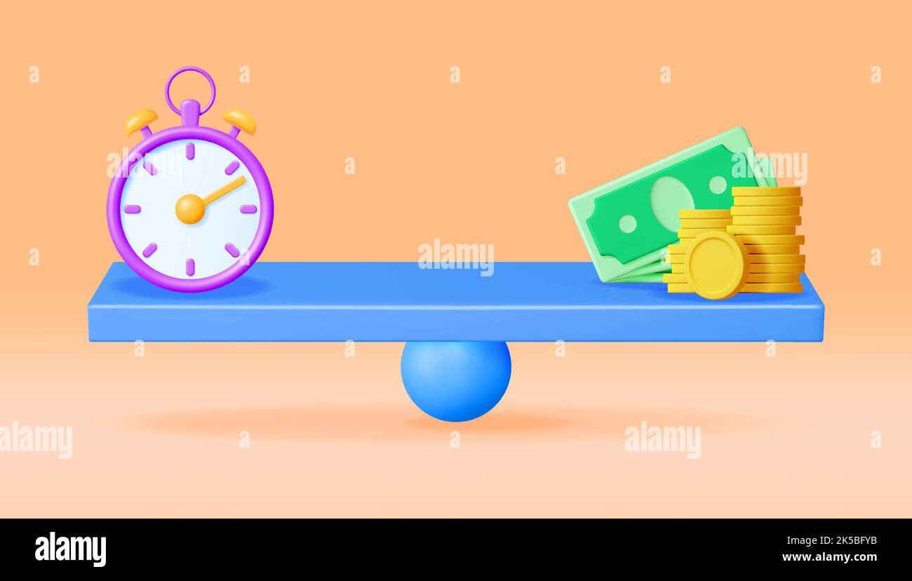 3D Clock and Money on Balance Scales Isolated Stock Vector Image & Art