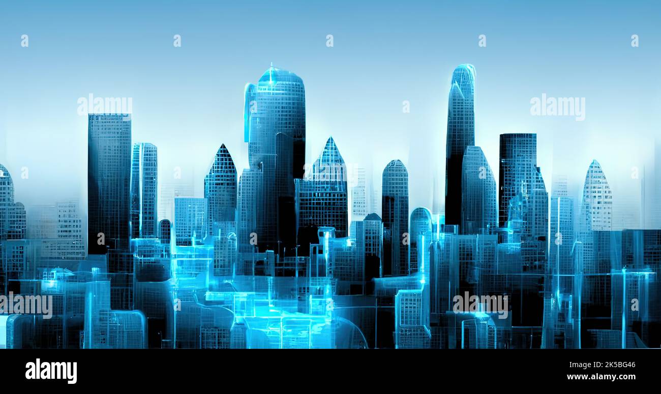 A Sci-fi Illustration Of Futuristic Skyscrapers Stock Photo - Alamy