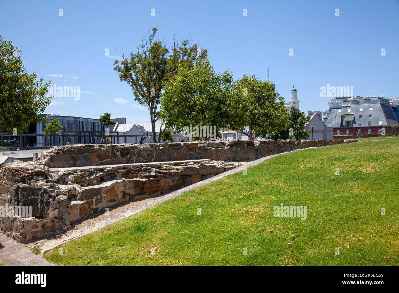 Cape Town Battery Park - Remnant of Old Dutch Forticfication Wall  - South Africa Stock Photo